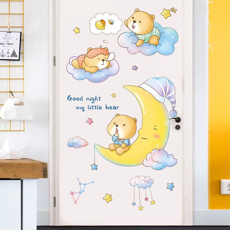 Decal dán tường chúc bé ngủ ngon gấu và trăng
