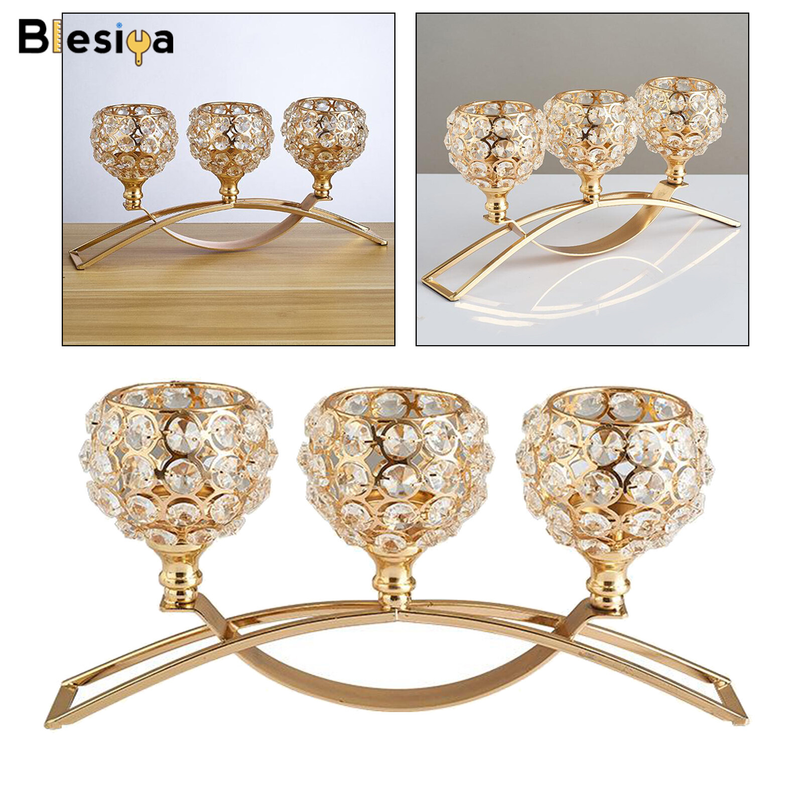 Blesiya Crystal Candle Holder 3 Arms Candelabra Wedding Table Ornament