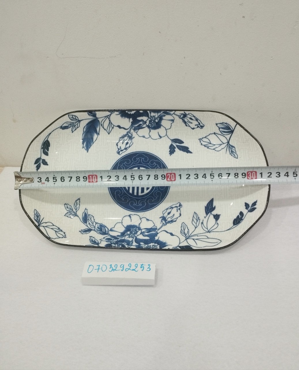 Dĩa sứ oval, dĩa hột xoài hoa văn chữ phúc 12 inch, dĩa lót chén trắng 15cm