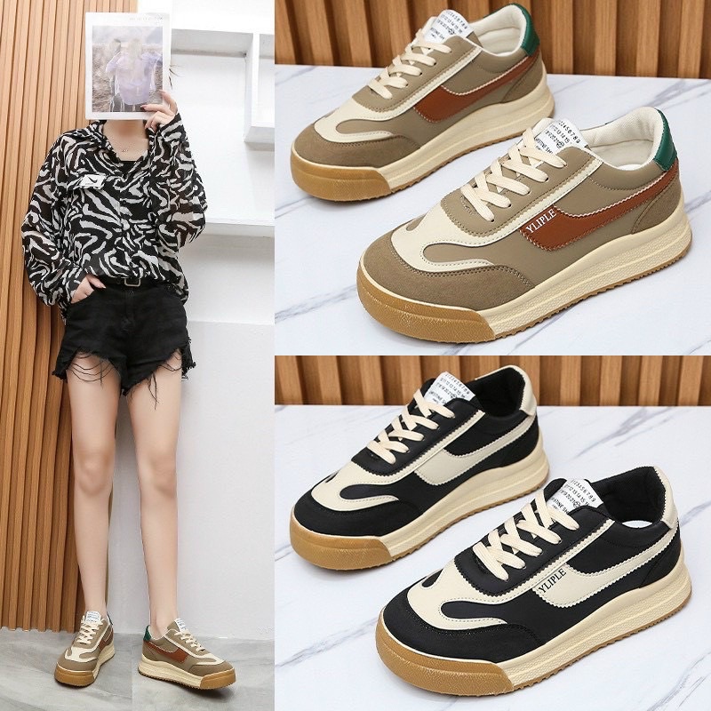 Giày sneaker nữ đế pha hot trend 2 màu nâu,đen