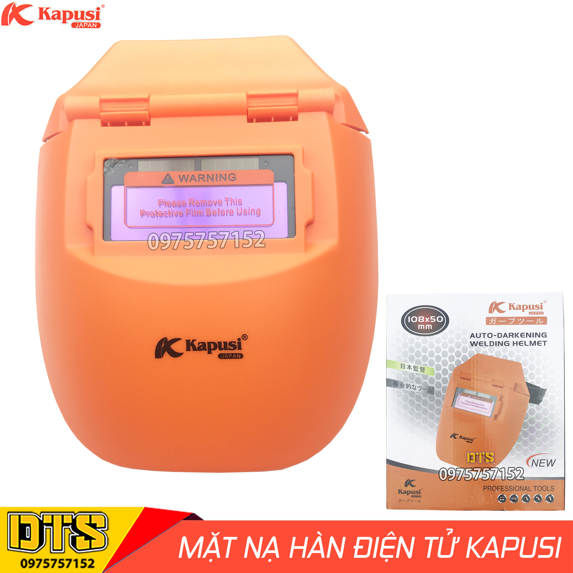 Mặt nạ hàn điện tử Kapusi bằng nhựa cao cấp, độ cảm biến cao, mo hàn điện tử chất lượng tốt, gập lên xuống thuận tiện, tránh sỉ hàn, chống bụi, che phía trước mặt cực tốt
