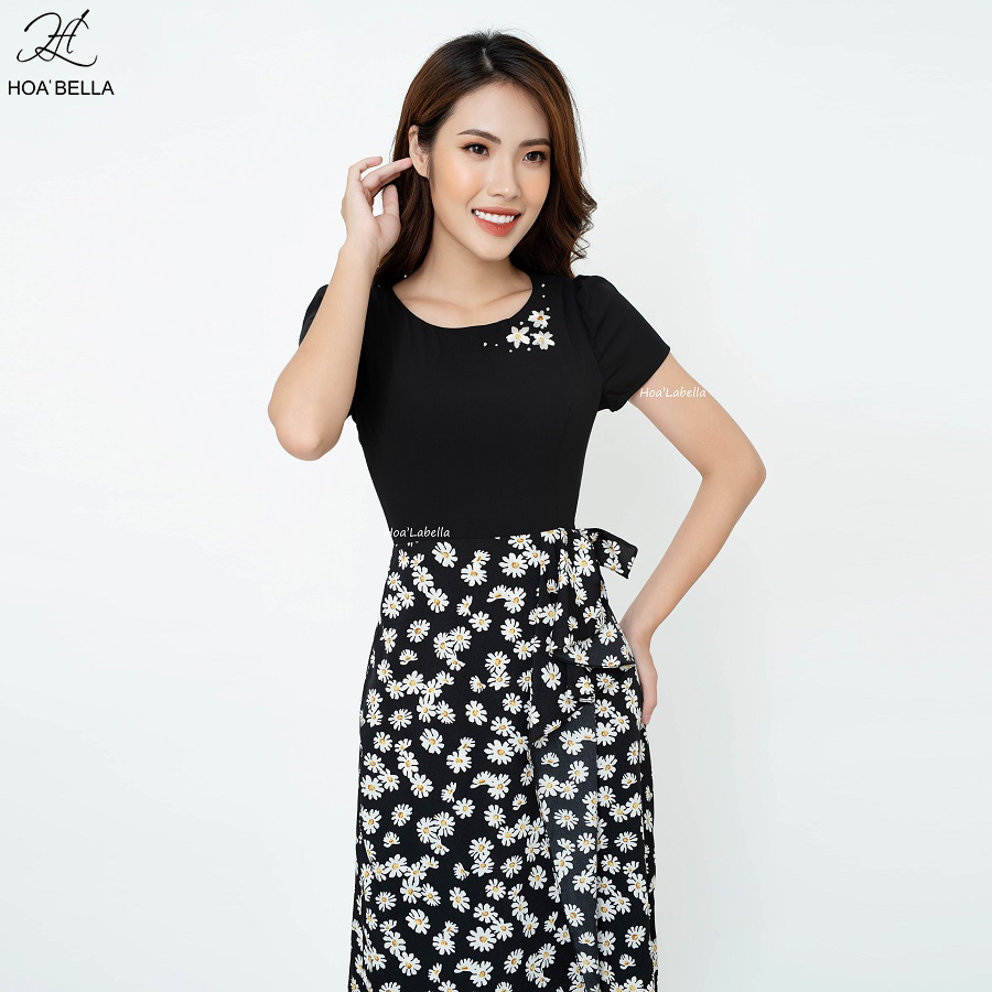 Đầm Liền HOABELLA Hoa Cúc Thắt Nơ Eo Chất Lụa Siêu Xinh (MD21)