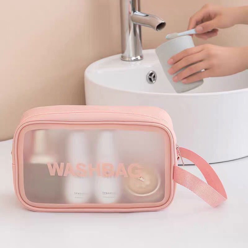 Túi xách mini PU dẻo trong suốt cầm tay đựng mỹ phẩm vật dụng cá nhân, túi chia hành lý tiện lợi, dễ dàng xếp gọn trong vali