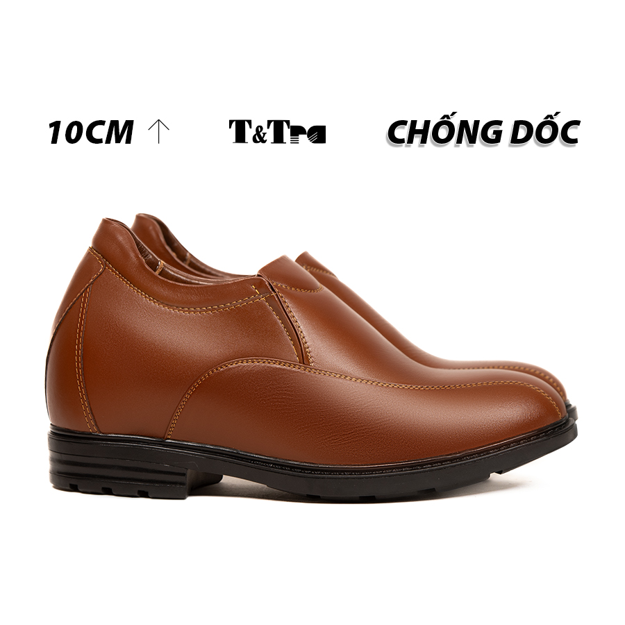[10CM] Giày Nam Đế Cao T&Tra T94 Nâu Bò - Ít Dốc Mang Thoải Mái Hơn