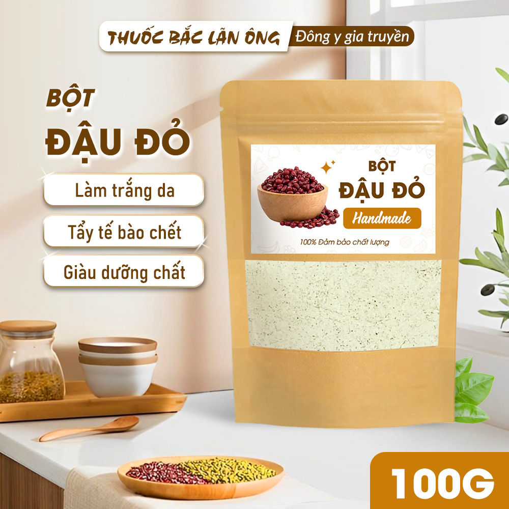 Bột đậu đỏ 100g, rang thơm, nghiền mịn, bột đắp mặt dưỡng trắng da, tẩy tế bào chết, giảm thâm mụn