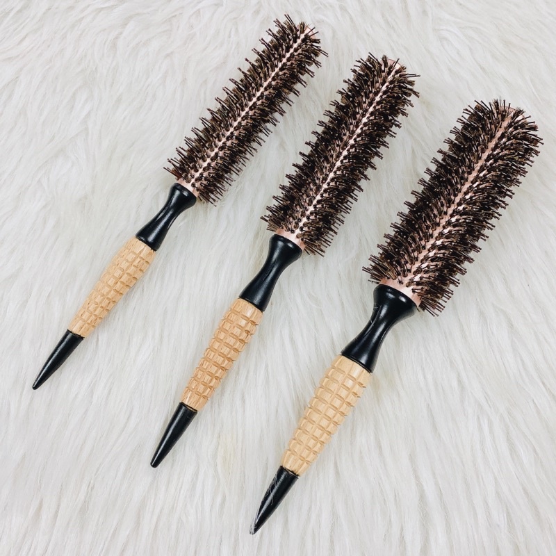 Lược sấy tóc xoăn, lu sấy tóc cao cấp bọc nhuôm chính hãng k.h lina 3 size round comb, styling comb - kv233