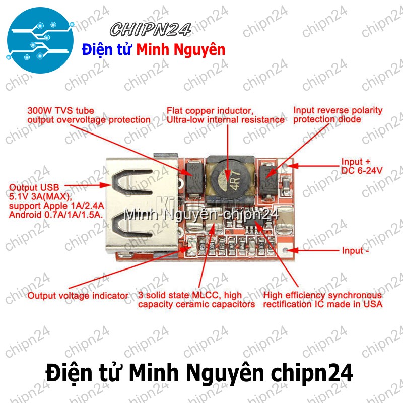 [1 cái] (D26) Mạch Nguồn Giảm áp DC Mini 5V3A cổng USB - HH002446