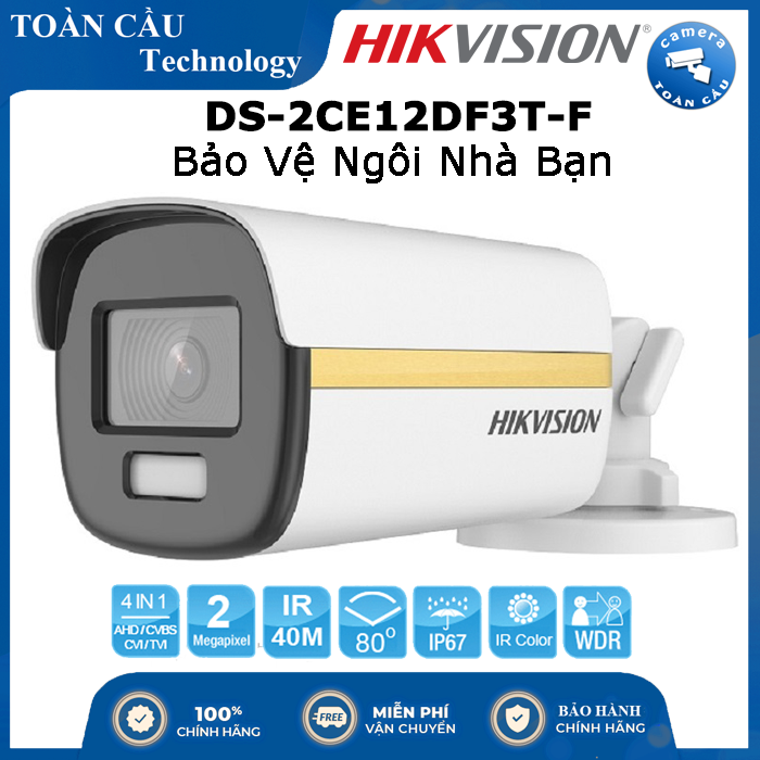 [100% CHÍNH HÃNG] Camera HD-TVI Hikvision DS-2CE12DF3T-F Full Color - Có màu 24/24 - Camera Toàn Cầu