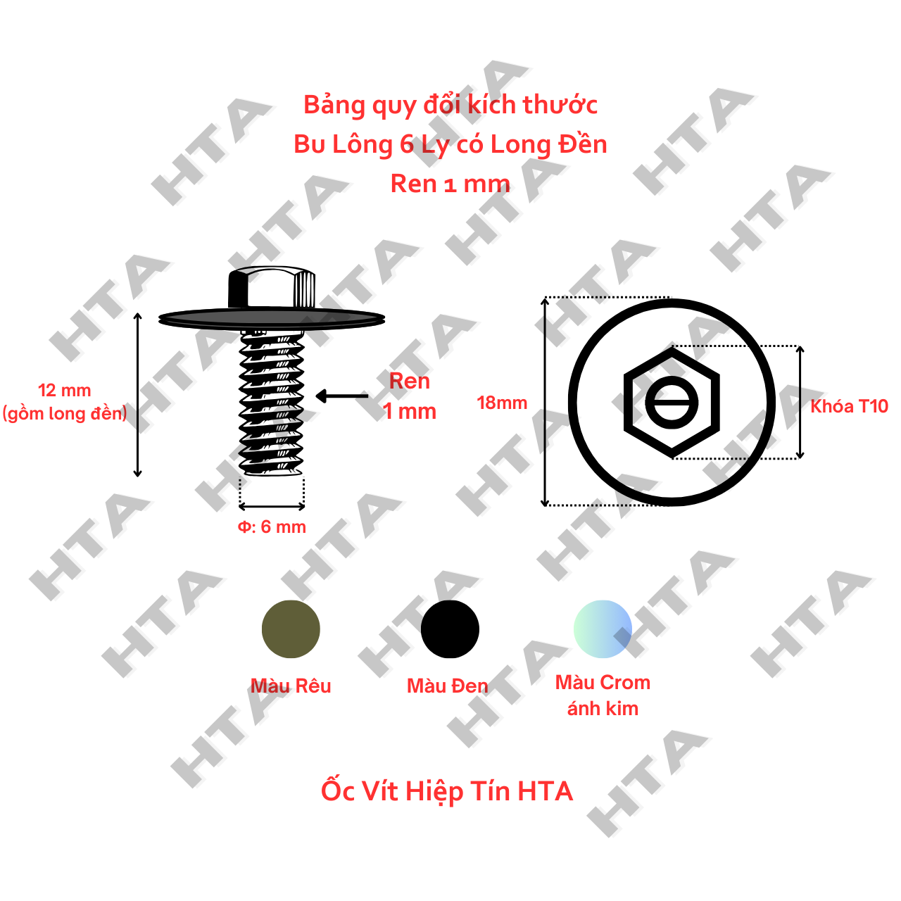 Ốc 6 ly khóa 10 có long đền đủ kích cỡ/ blld - ốc vít hiệp tín hta
