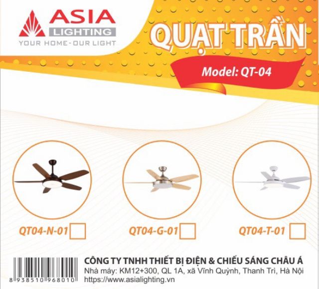 Quạt trần đèn cao cấp QT04- ASIA[Cam kết hàng chính hãng]