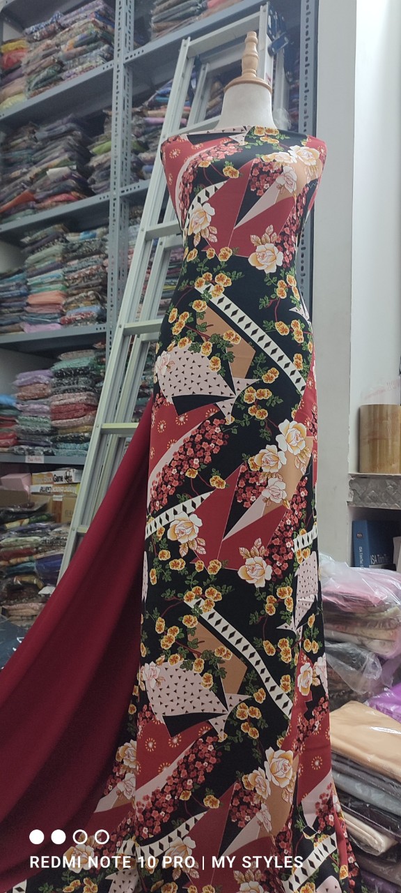 2m Vải lụa lạnh hoạ tiết lập thể hoa (1) - lụa Mango chính phẩm