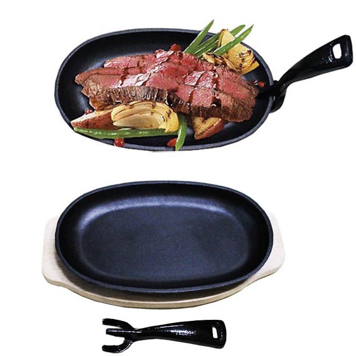 Chảo gang chống dính làm bít tết Oval