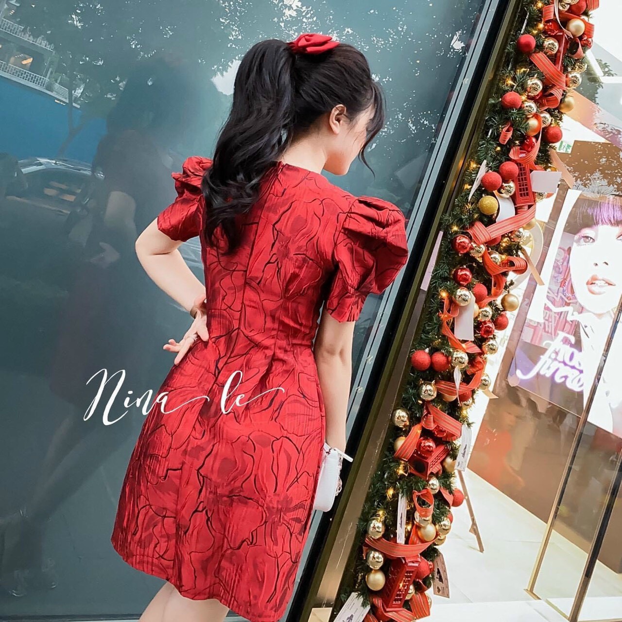 [HCM]đầm xòe gấm cao cấp tay phồng