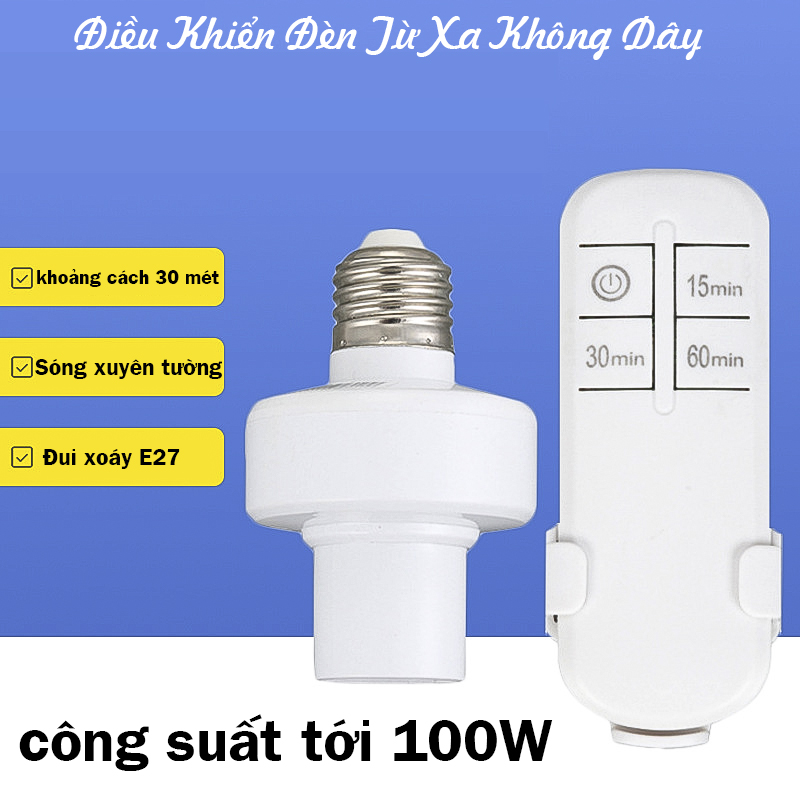 Đui đèn Điều khiển từ xa thông minh E27 Bật Tắt điều khiển từ xa 30 mét có Remote