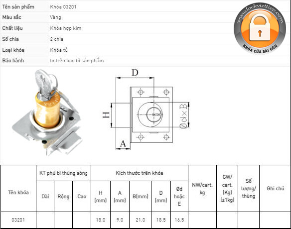 KHÓA TỦ VIỆT TIỆP 3201
