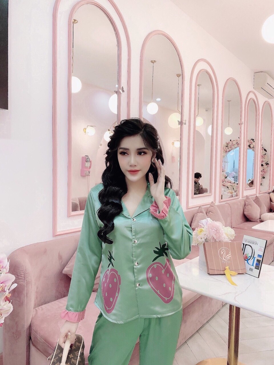 Sét bộ nữ áo tay dài quần dài lụa satin cao cấp