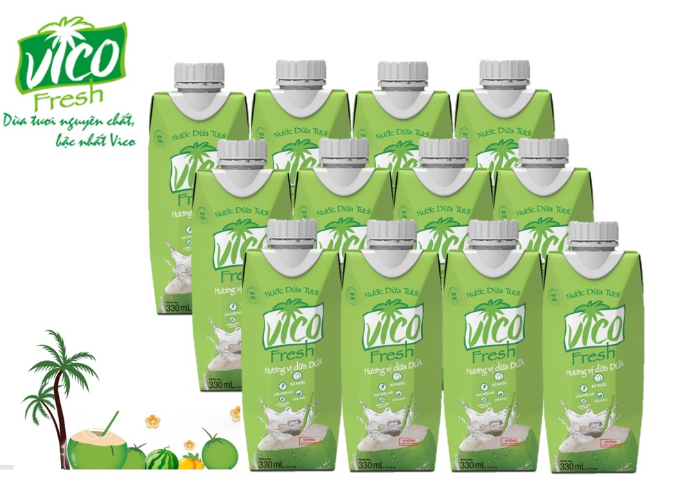 Combo 4  hộp 330 ml nước dừa Vico Fresh VỊ DỨA
