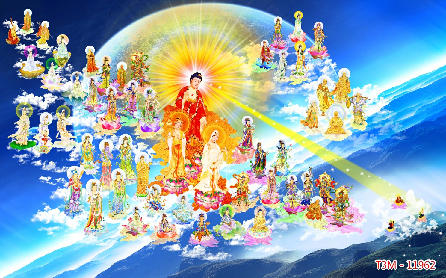 Decal dán tường - Tranh dán tường 3D phủ kim sa Phật giáo