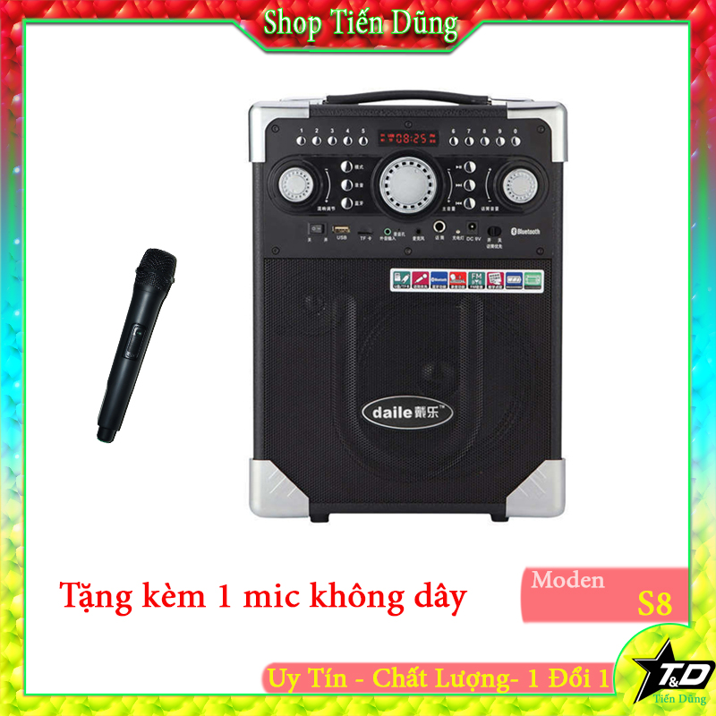 Loa sách tay karaoke Daile S8 bluetooth cắm USB - Thẻ nhớ - Tặng Míc Không Dây