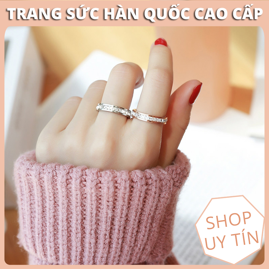 Nhẫn Đôi Nam Nữ Titan Cao Cấp Ko Đen Đính 2 Hàng Đá