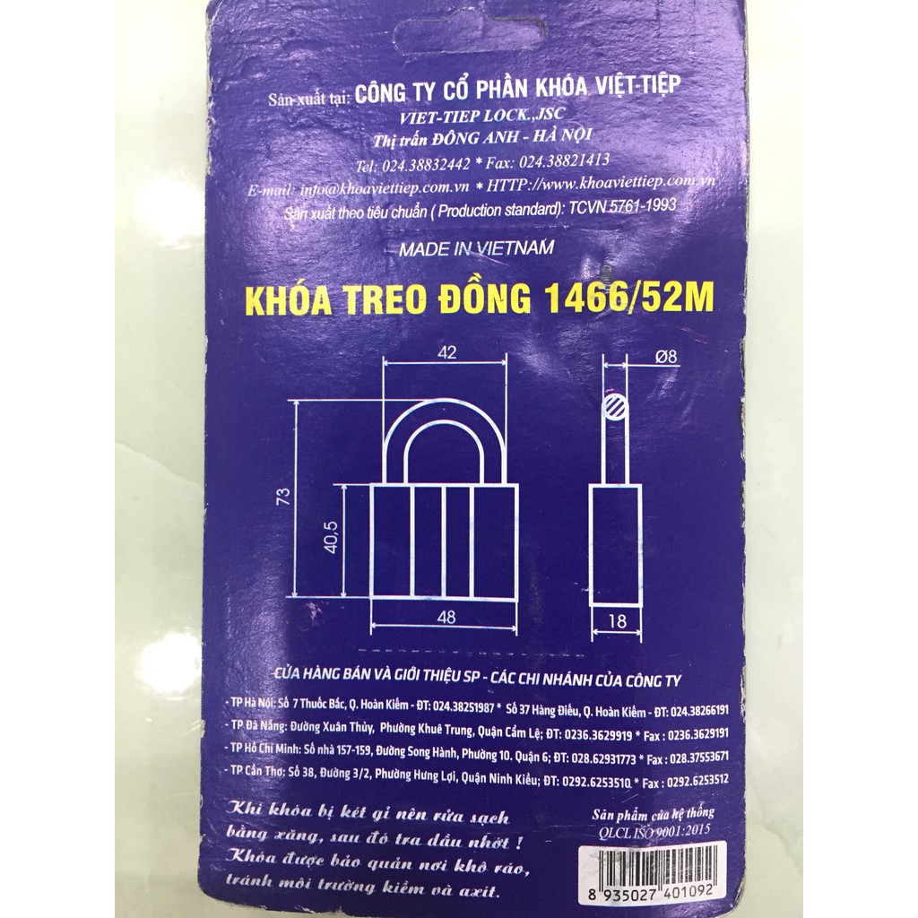 Khoá việt tiệp đủ kich thước