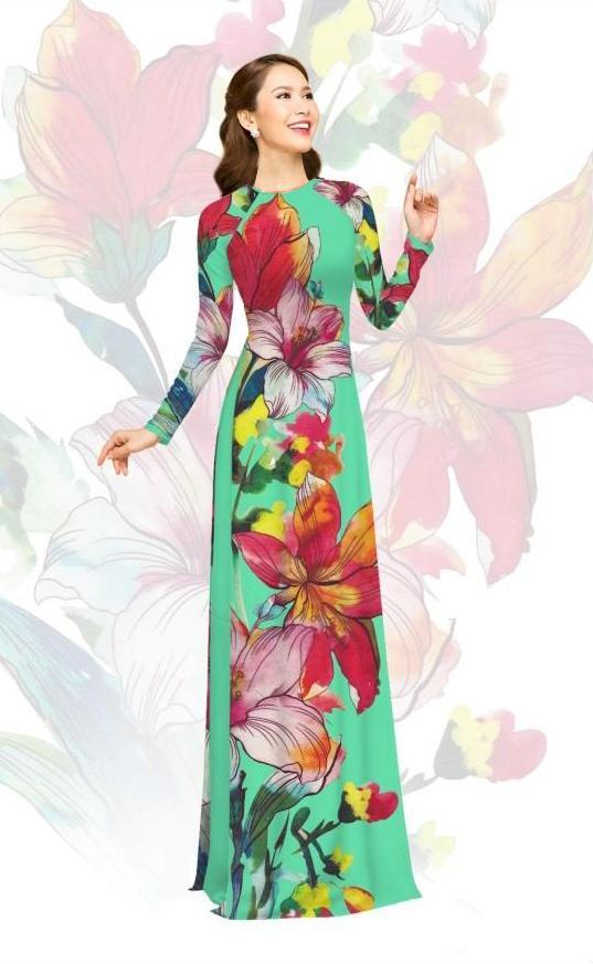 [HCM]Áo Dài Truyền Thồng Nữ Mai Lan In Lan Ngọc Điểm - KHÔNG KÈM QUẦN