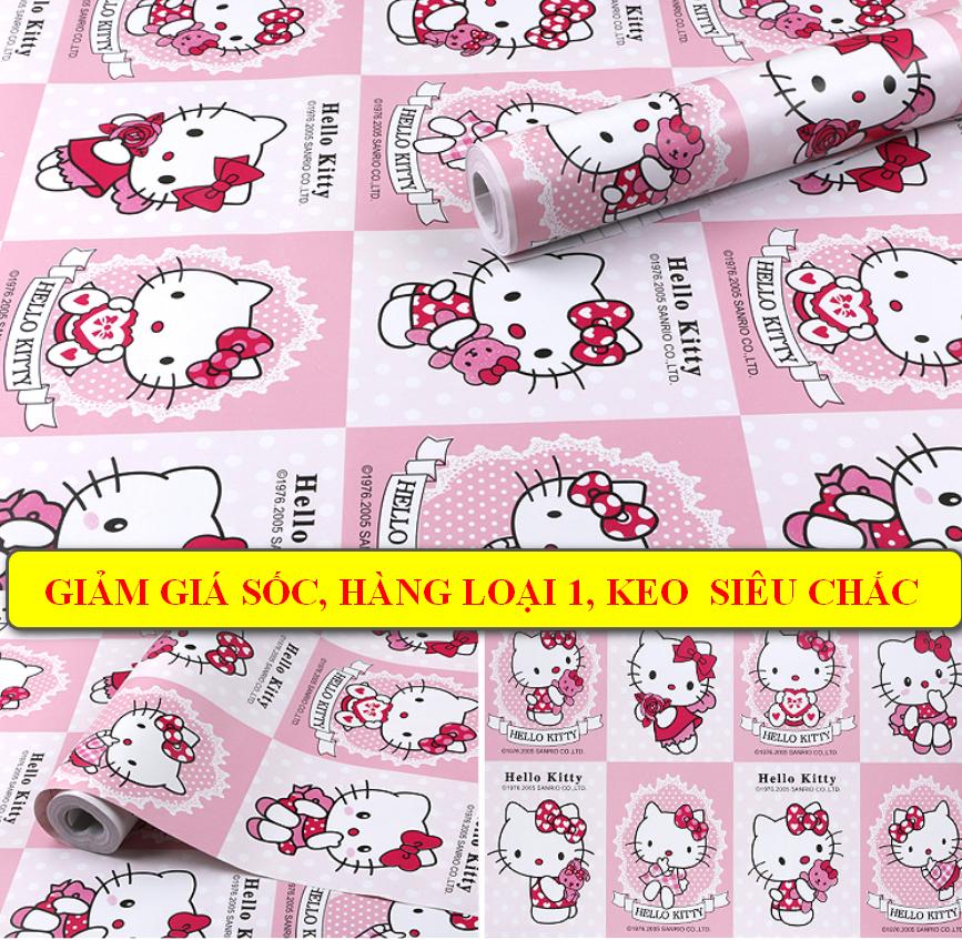 CUỘN giấy dán tường 10m giá rẻ BỘ SƯU TẬP KITTY KHỔ 45CM KEO SẴN DÁN 4.5 MÉT VUÔNG
