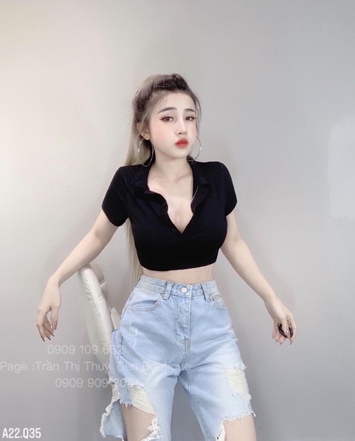 ✅Croptop Body Cổ Bẻ Trơn