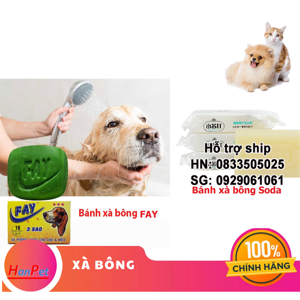 Hanpet - Fay 3 sao & Soda- Bánh Xà Bông Tắm Chó Trị Ve Ghẻ Loại Cao Cấp