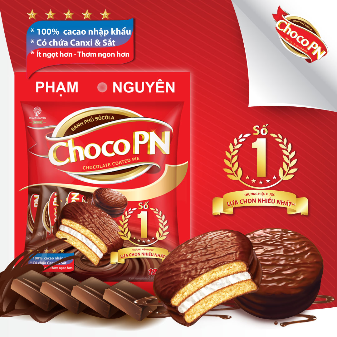 Bánh phủ socola Choco PN - Thương hiệu số một 216g | Bánh ăn vặt Socola | Đồ ăn vặt