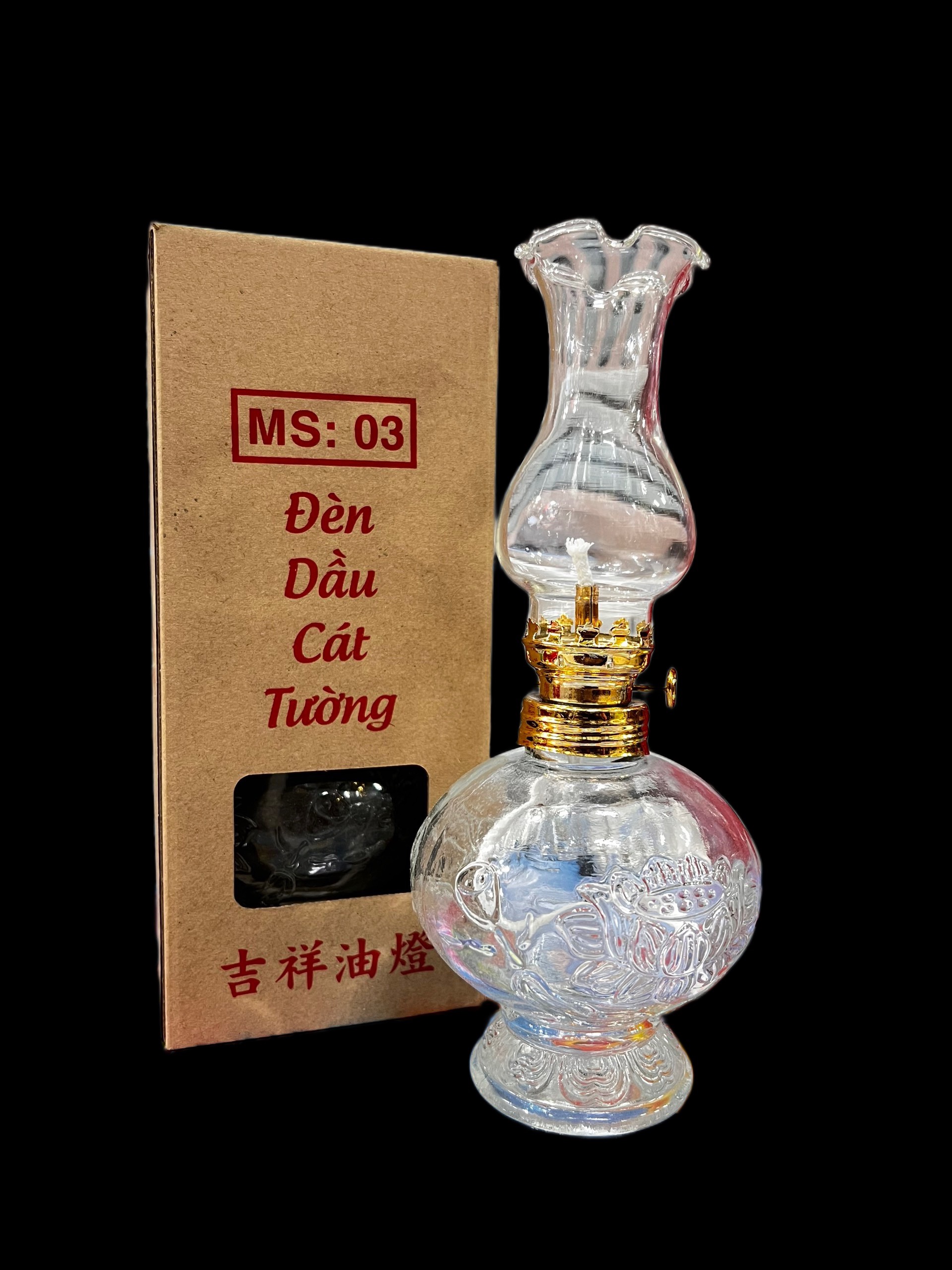 Đèn dầu thuỷ tinh bầu ống khói cao (22cm)