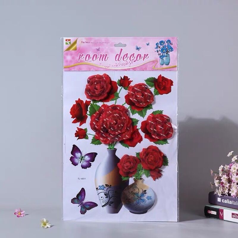 Tranh dán tường bình hoa 3D.