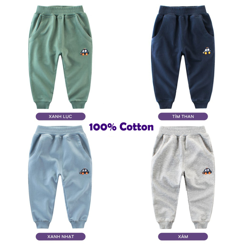 Quần dài bé trai chính hãng 27KIDS thêu hình Ô TÔ chất cotton QD2