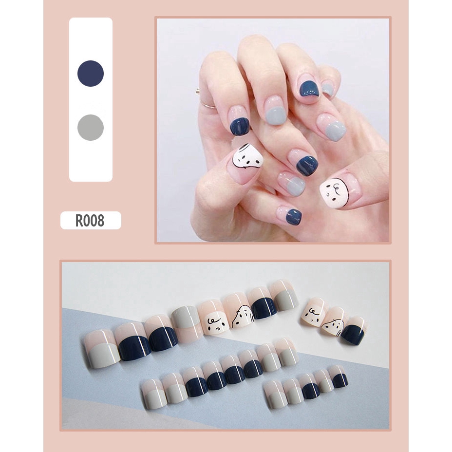 Móng Tay Giả Xanh Nude Ngộ Nghĩnh Lcr008 - Nails 24 Móng Kèm Keo Tự Dán Móng Tại Nhà Tặng Dũa [Hà Nội] - Linh Cute Shop