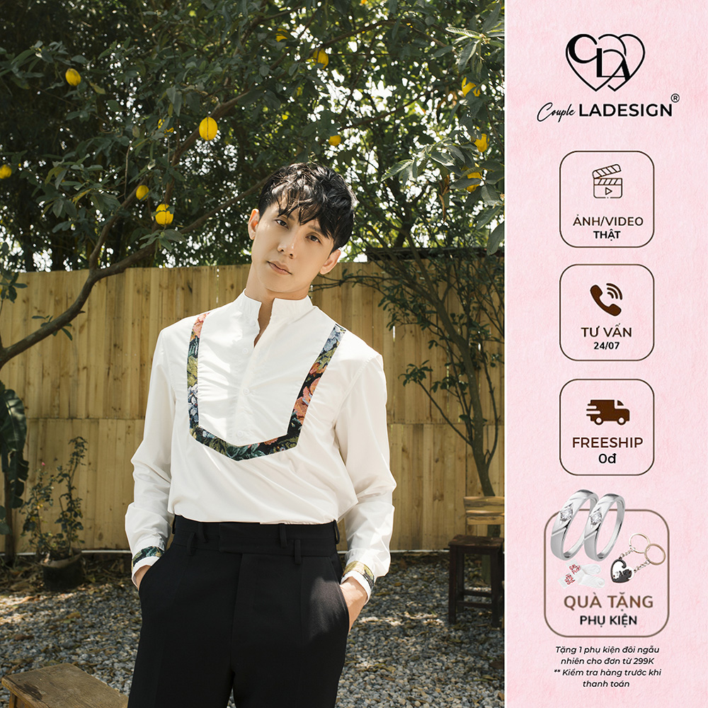 Áo sơ mi nam coupleladesign sơ mi trắng dài tay patrick shirt cổ tàu style hàn quốc sang trọng đi làm đi tiệc