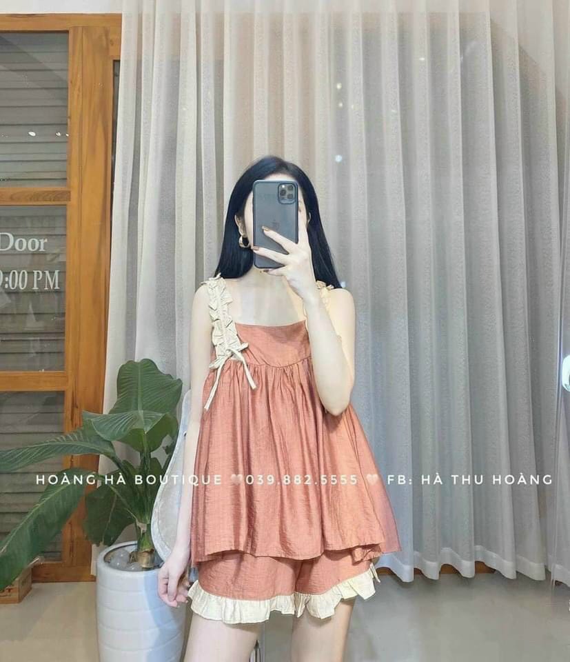 Bộ đồ bầu hè 2 dây chất đẹp mát ( ảnh thật phía sau)