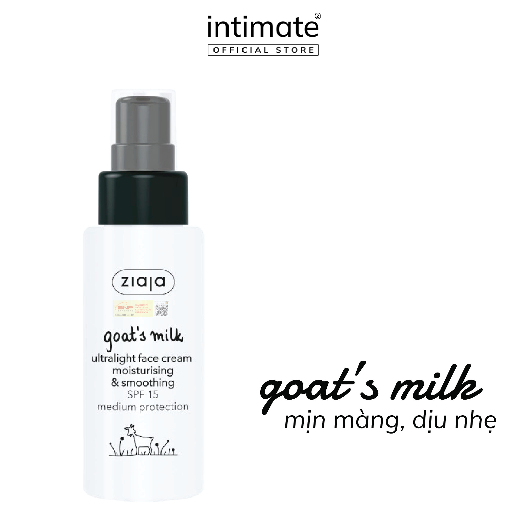 Kem Dưỡng Ẩm Goat's Milk Ultralight Face Cream ZIAJA Chiết Xuất Sữa Dê Giúp Làm Sáng, Mềm Mịn Da 50ml