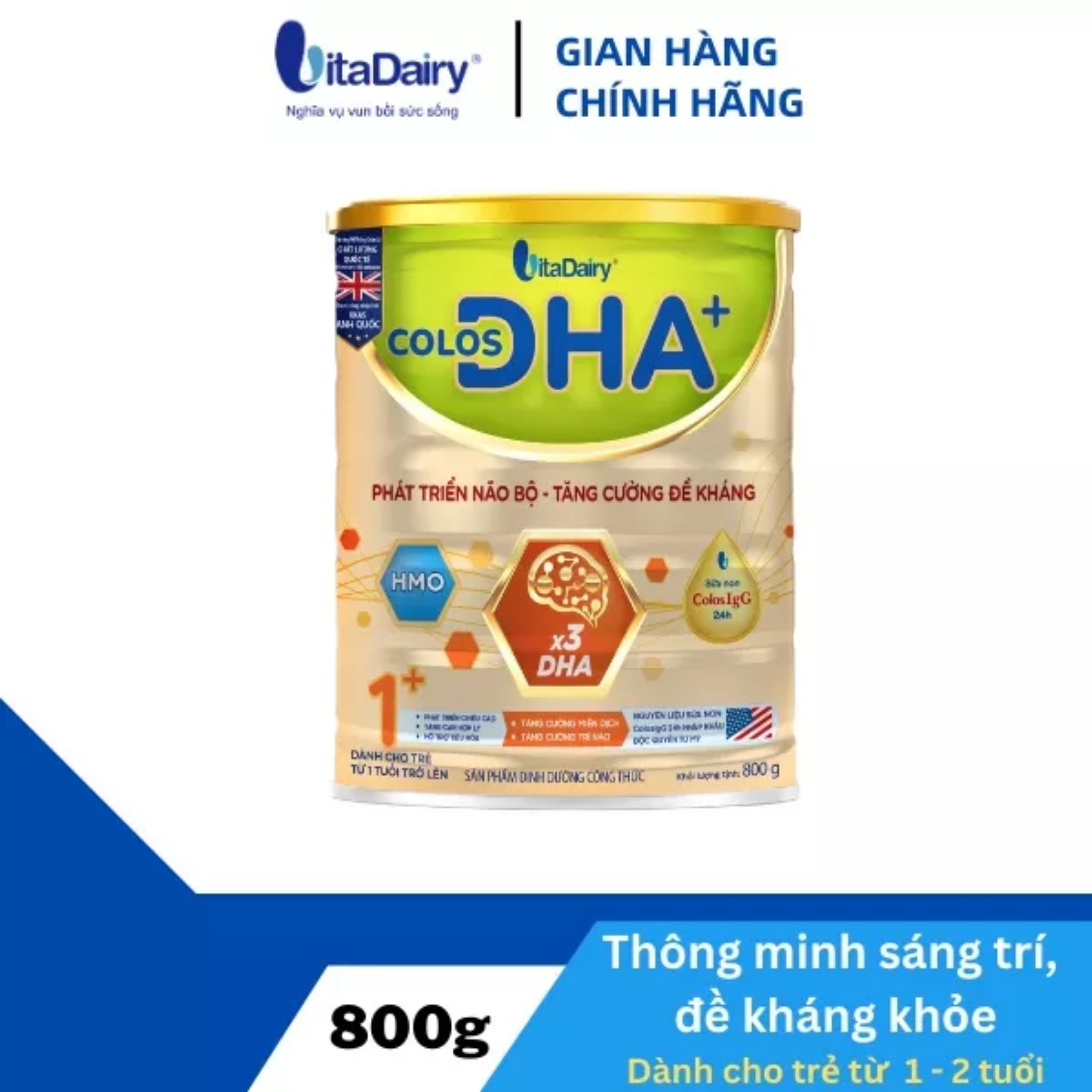 (HSD T12-2026) (Quét Mã QR Tích Xu) Sữa Bột Vitadairy Colos DHA 0+ 800g (Cho Trẻ Từ 0 - 12 Tháng).