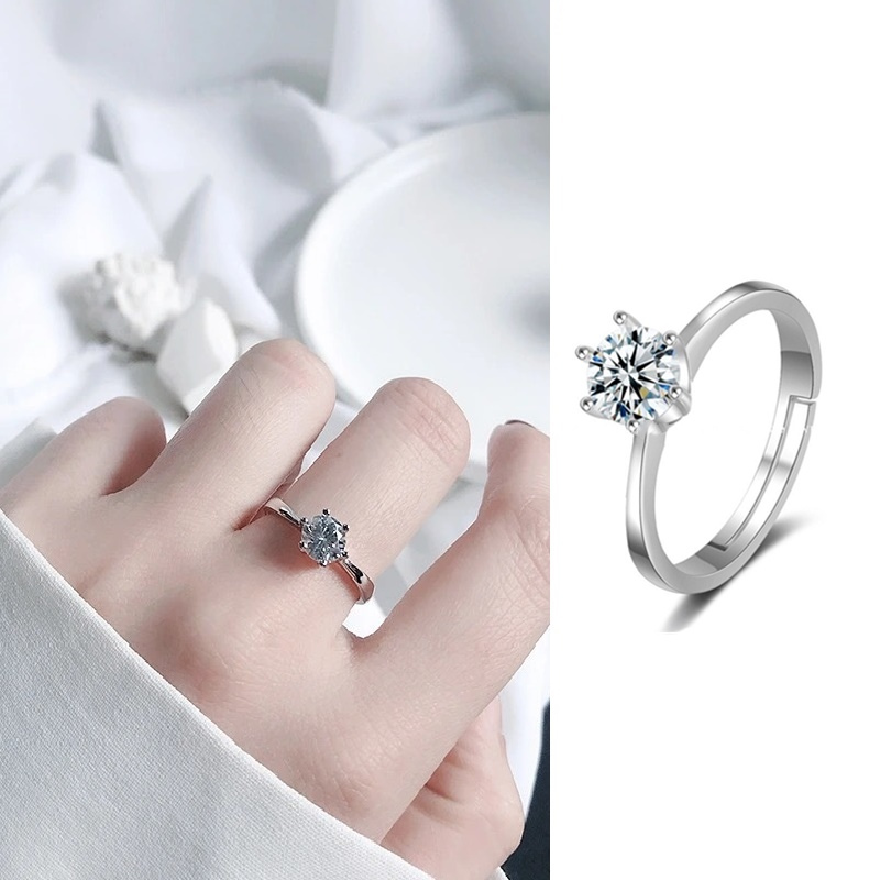 Nhẫn cặp đôi nam nữ bạc S925 đính đá thời trang freesize