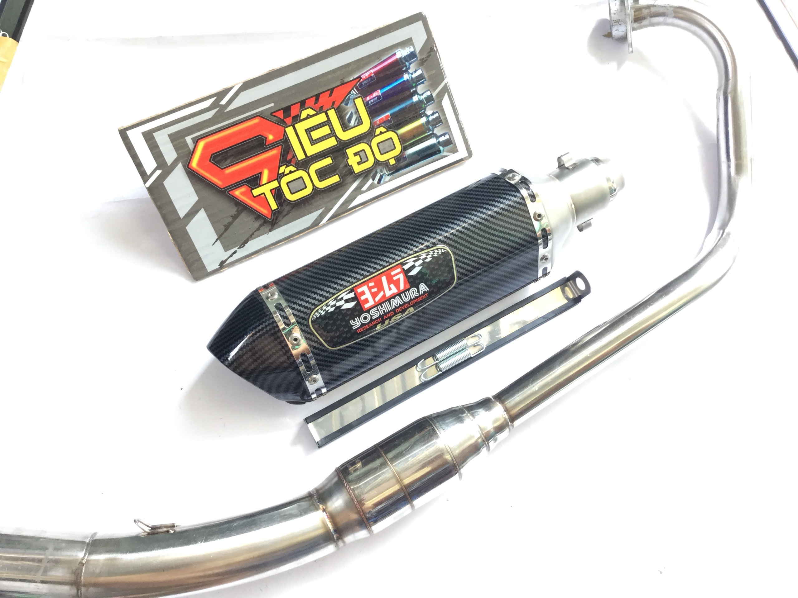 Combo pô yoshimura xịn bao gồm cả cổ pô độ bầu hơi inox cho xe raider fi, satria, gsx,....