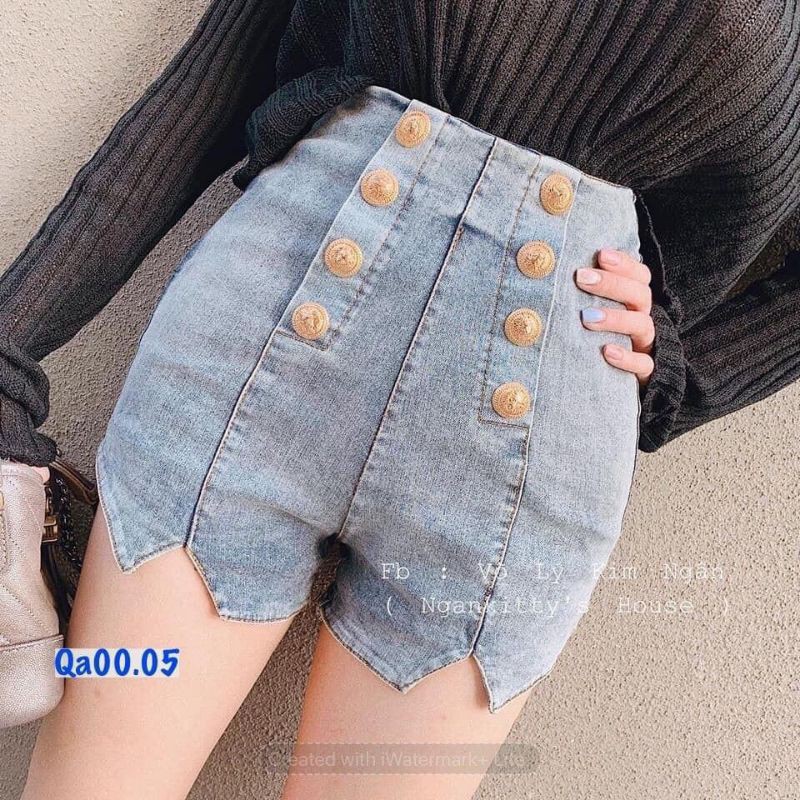 Quần Jean- Quần Bò Đùi 8 Nút Lưng Siêu Cao