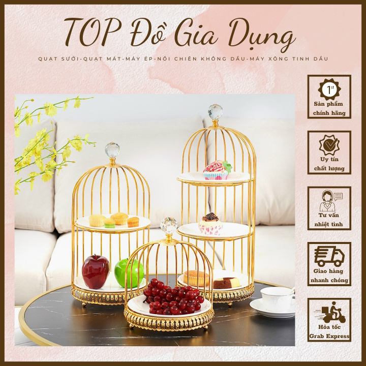 Khay bánh kẹo hoa quả hình lồng chim trang trí