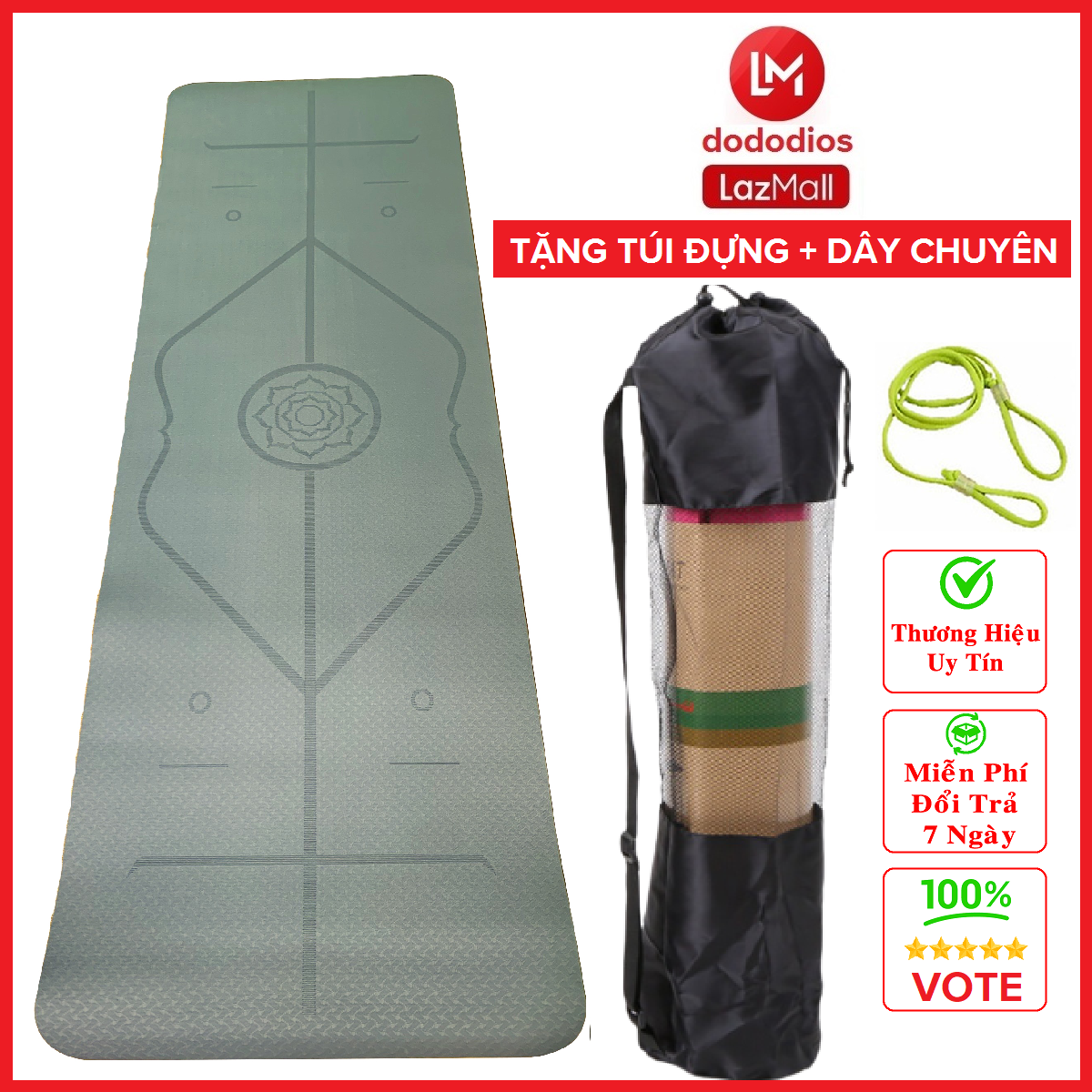 [LOẠI TỐT - ĐỊNH TUYẾN] Thảm tập Yoga định tuyến TPE cao cấp tặng kèm túi đựng dododios - chống trơn trượt thấm hút mồ hôi tốt chính hãng dododios  - Dây Buộc Chuyên Dụng Tập Yoga