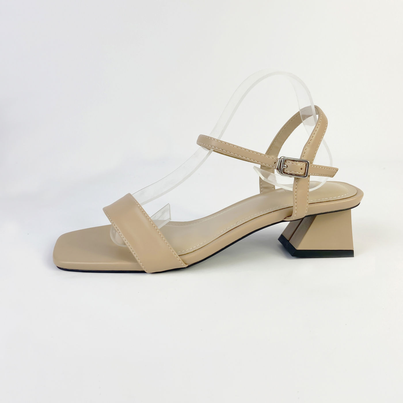 Giày sandal cao gót HISHOO hở mũi phối dây cao 4cm màu trắng S041