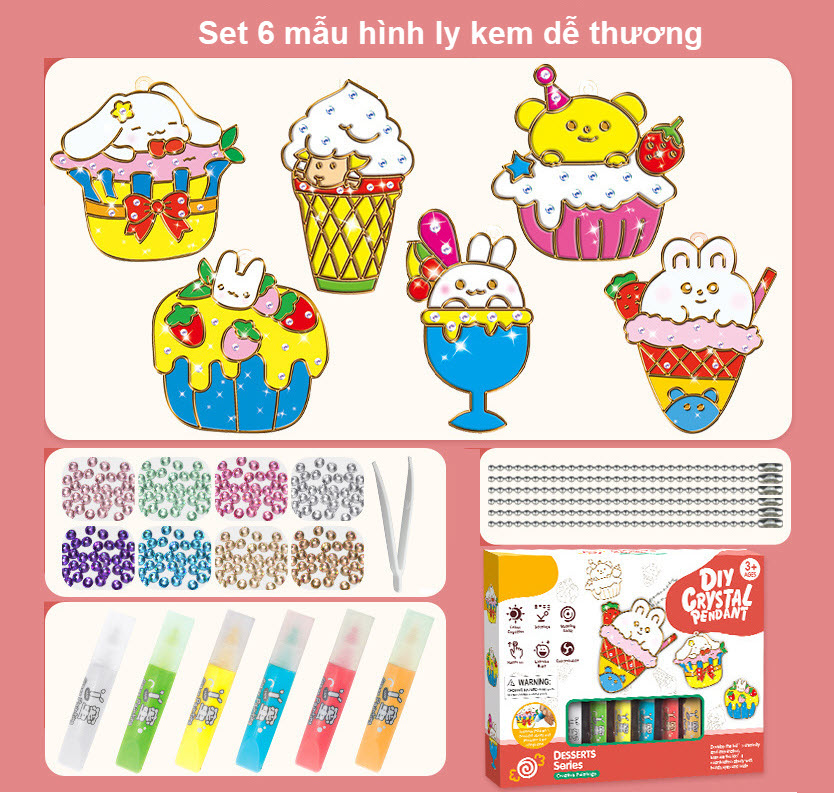 DIY kid 3D rhinestone keychain set toy (can be pendant, keychain, cute bracelet)
