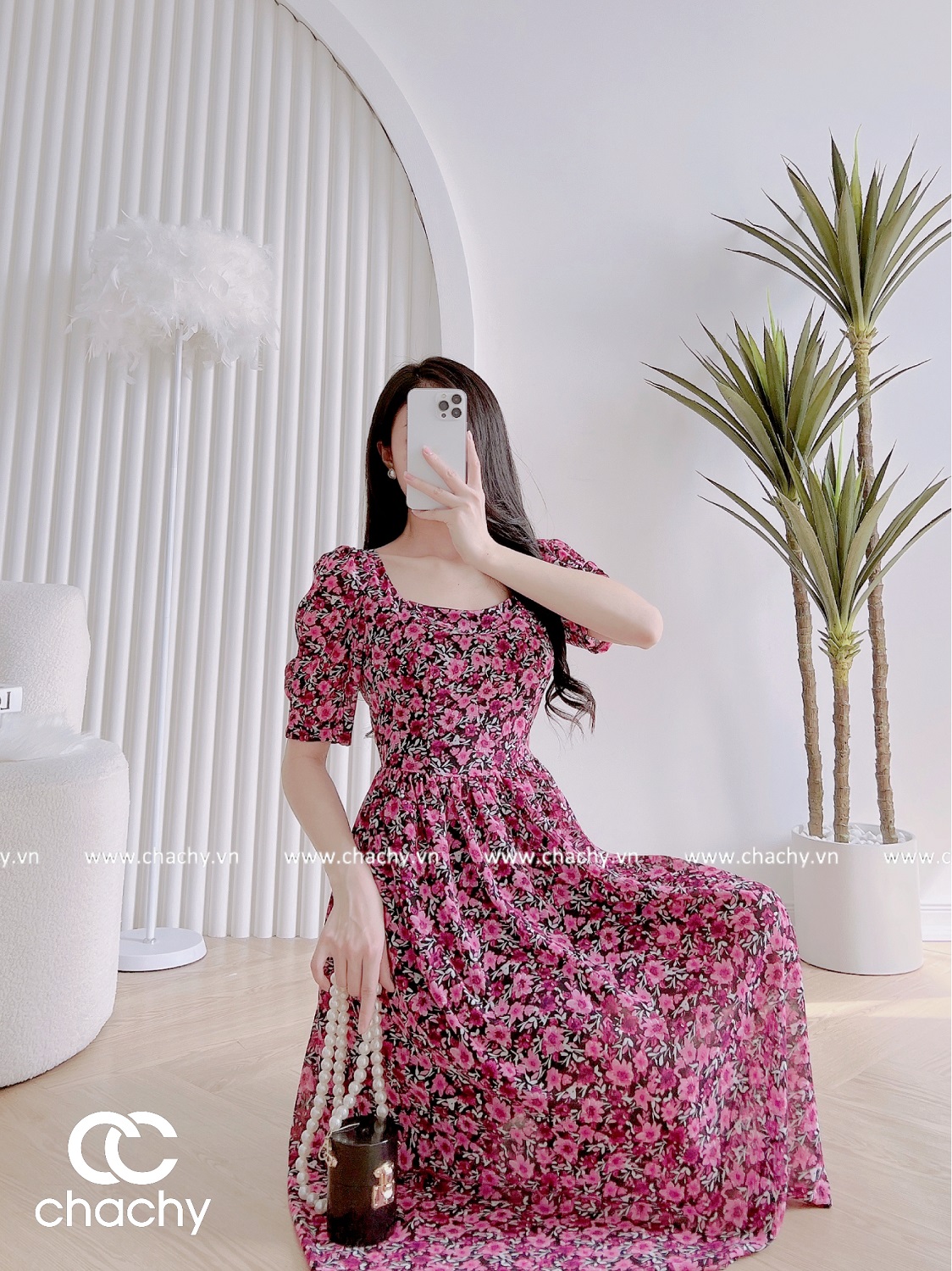 Đầm Cổ Vuông Tay Lửng CHACHY CC77
