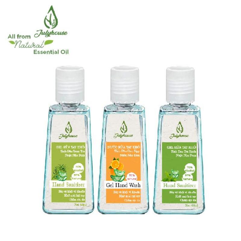 [mùi tự chọn] Gel rửa tay khô tinh dầu thiên nhiên và Nha Đam chai 60ml JULYHOUSE giúp cho da tay mềm mại khử mùi hôi thư giản tinh thần nhập khẩu