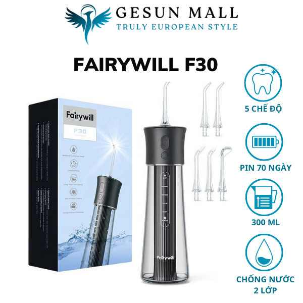 Tăm nước Fairywill F30 cầm tay dễ sử dụng 300ML 5 chế độ Pin 70 ngày