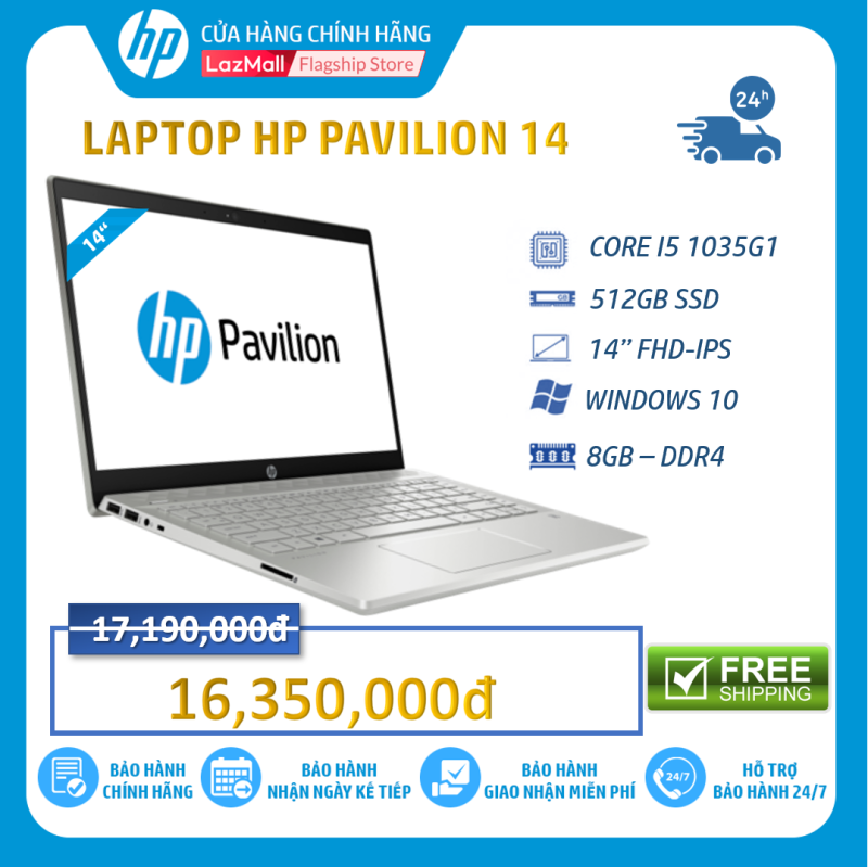Laptop HP Pavilion 14-ce3029TU/Core i5-1035G1(1.00 GHz,6MB),8GB RAM DDR4,512GB SSD,Intel UHD Graphics,14&quot;FHD,Wlan ac+BT,3cell,Win 10 Home 64,Pink,1Y WTY-8WH94PA - Hàng Chính Hãng