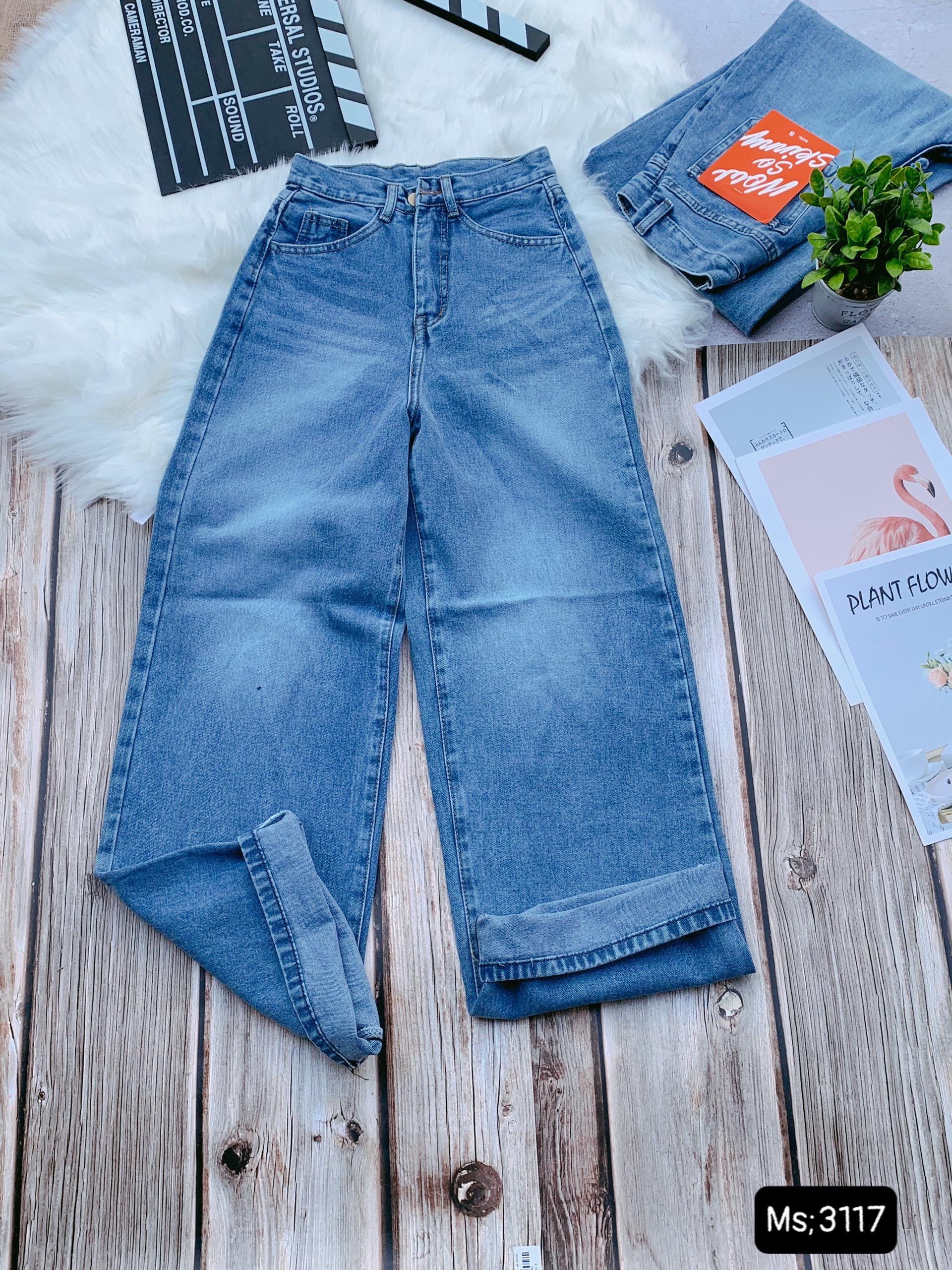 QUẦN JEAN ỐNG NỮ LƯNG CAO LAI CUỐN RÂU MÈO MÀU XANH CAO CẤP NITI ĐỦ SIZE S M L SIÊU PHONG CÁCH FORM DÁNG CỰC CHUẨN NHÌN LÀ GHIỀN